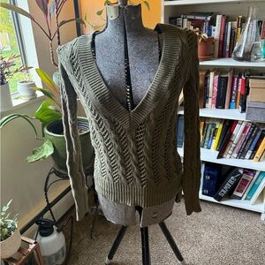 Old Navy Deep V-Neck Cable Knit Sweater - Olive